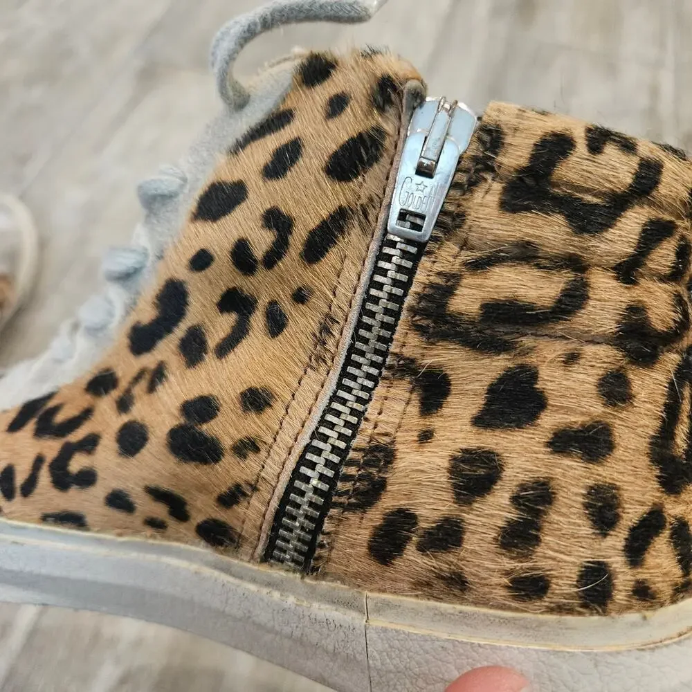 Golden Goose Slide High Top Sneakers Womens Size 37 US 6.5 Leopard Calf Hair - Picture 12 of 16